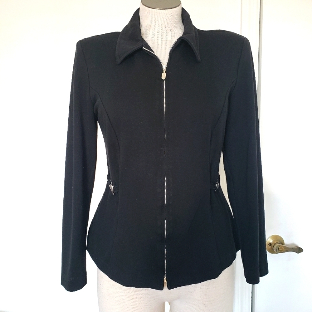 Vintage Kathie Lee Collection Full Zip Pointed Collar  Black Blazer Size 8
